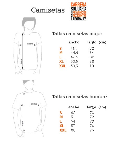 Guía de tallas camiseta Carrera Riesgos Laborales