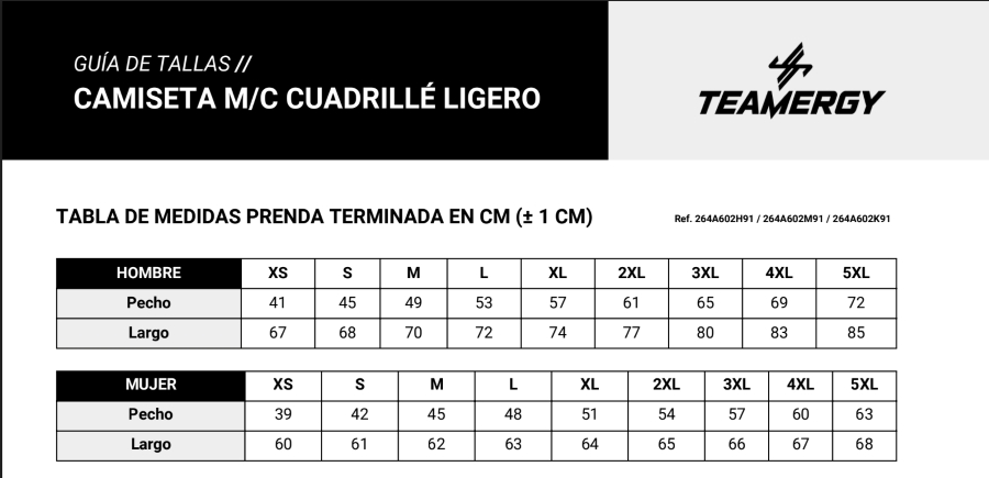 guia tallas camiseta 10K DB