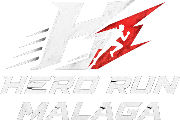 Logotipo Hero Run: letra H con rayo y silueta de corredor