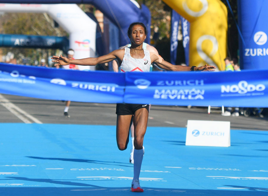 Eight national records set at the Zurich Maraton de Sevilla, world leading  (2h03:27) and sixth fastest marathon of all time